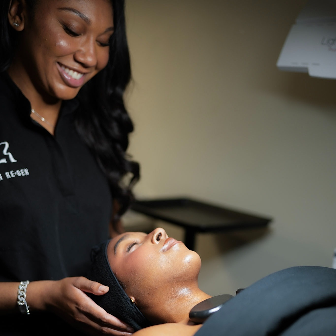 Skincare treatment in progress at beauty studio.