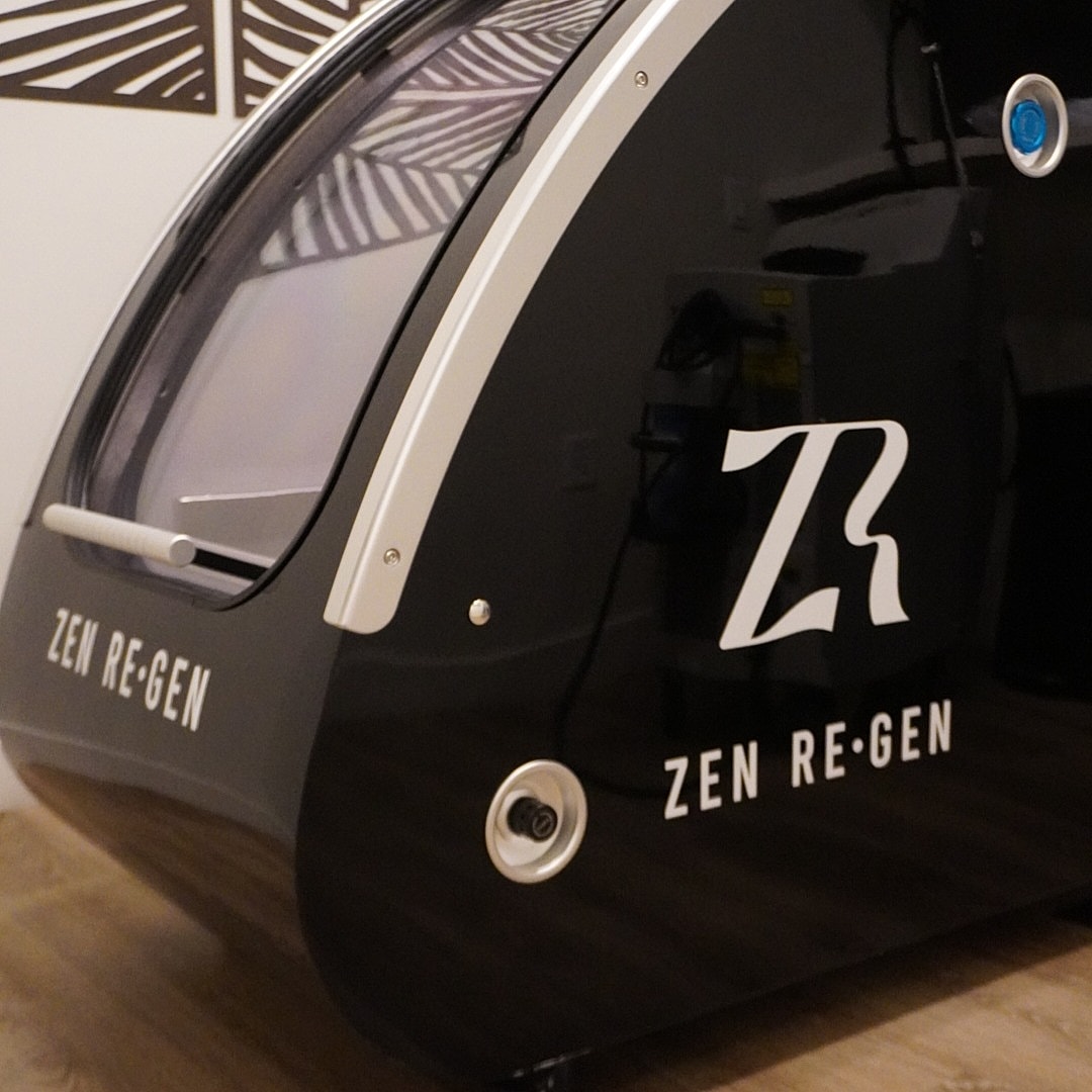 Black wellness pod with Zen Re:Gen branding