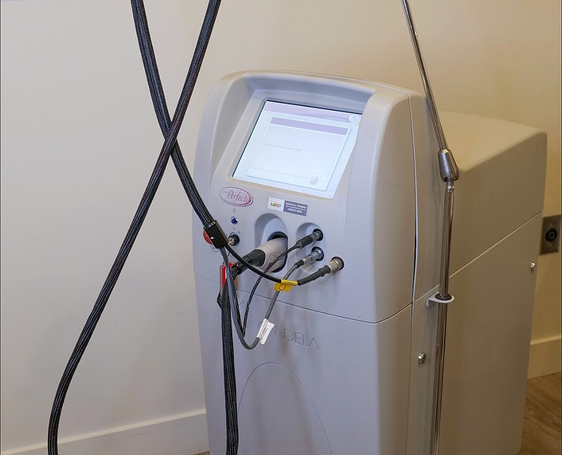 Laser treatment machine in a medical setting.